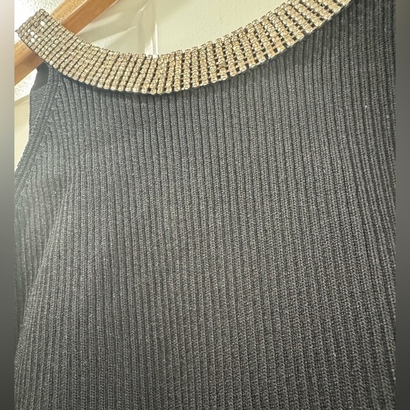 New Endless Rose Jewel Trim Mini Knit Dress Elegant Open Black Sleeveless Sz M - Picture 8 of 15
